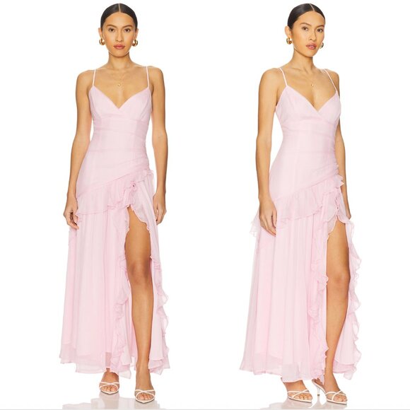 NEW Bardot Yvanna Ruffle Maxi Dress in Soft Pink Light Formal Gown 4 Small - Picture 1 of 2